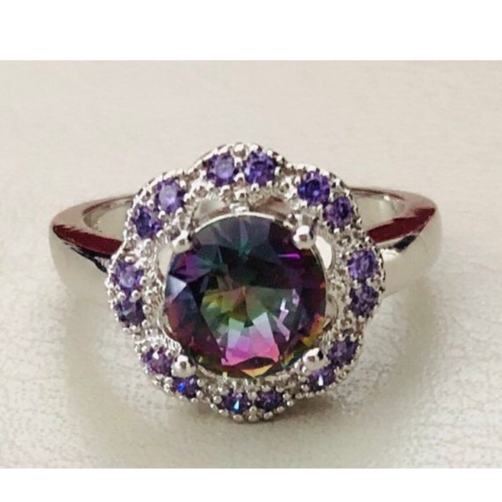 New Rainbow Mystic Topaz & Amethyst 925Ring Size 7 - Picture 8 of 9